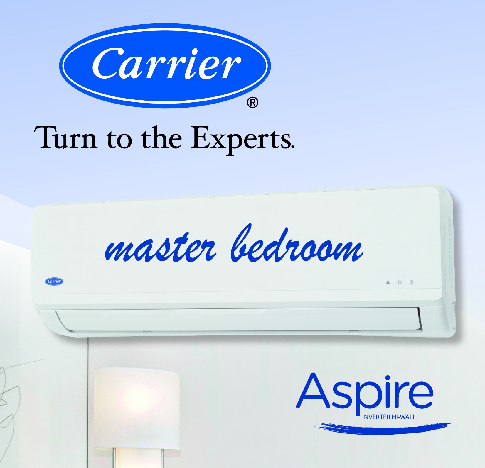 Carrier Aspire Inverter Hi-Wall Split Reverse Cycle Heat Pump - 3.60 kW Cooling / 3.80 kW Heating capacity (ideal for master bedrooms)